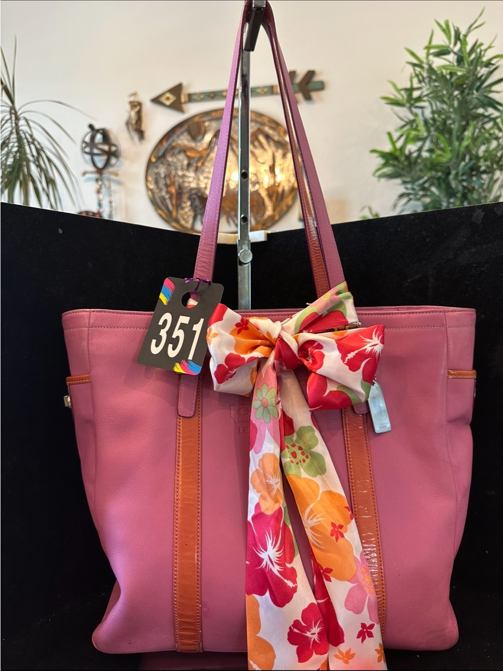 Coach # 351 Vintage Gallery Pink Tote Bag Orange trim